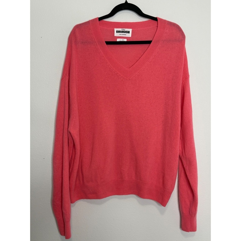 Colorish Women's Hot Pink 100% Cashmere V-Neck Sweater Large - Picture 1 of 5